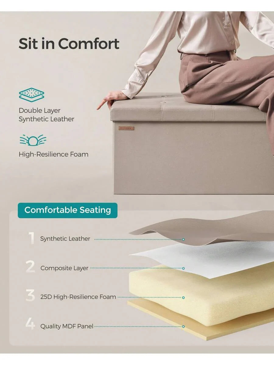SONGMICS 43 Inches Folding Storage Ottoman Bench Storage