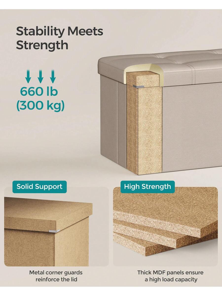 SONGMICS 43 Inches Folding Storage Ottoman Bench Storage