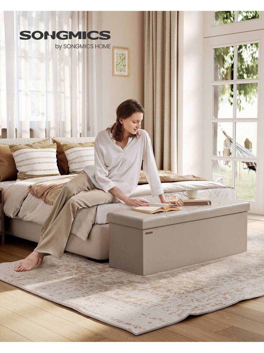 SONGMICS 43 Inches Folding Storage Ottoman Bench Storage