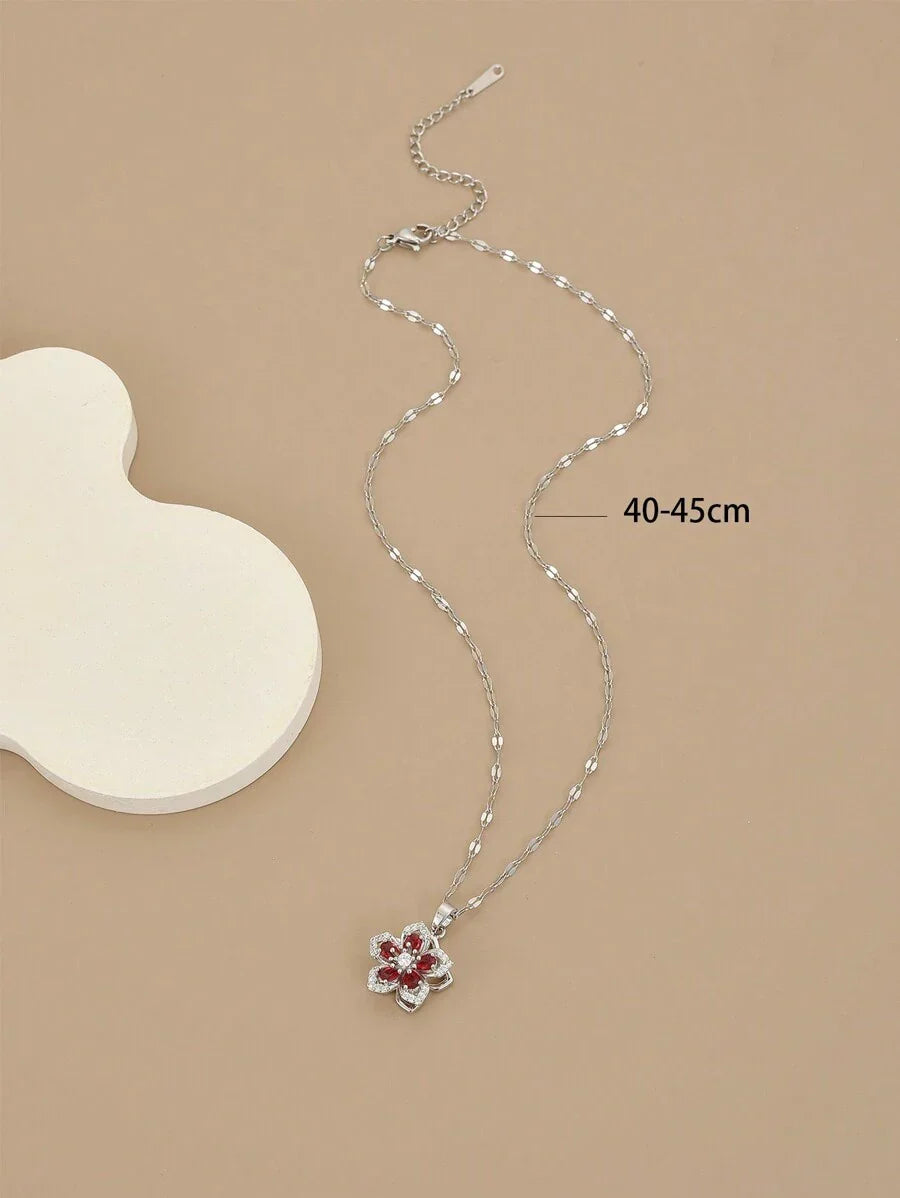 1pc Stainless Steel 5-Petal Rotating Flower Necklace