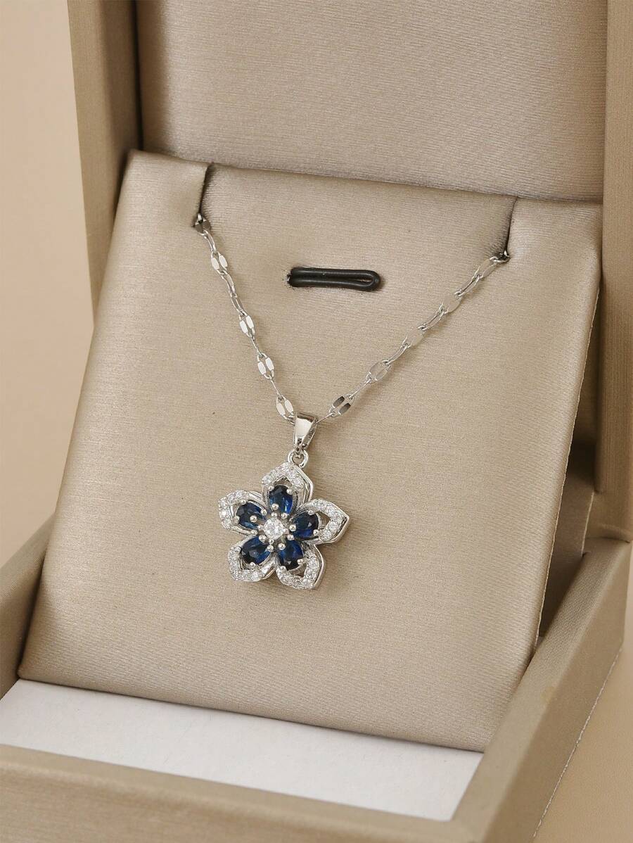 1pc Stainless Steel 5-Petal Rotating Flower Necklace