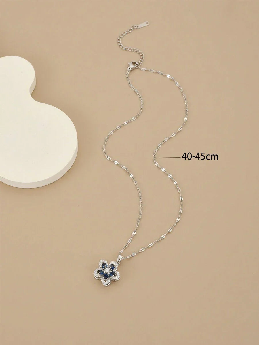 1pc Stainless Steel 5-Petal Rotating Flower Necklace