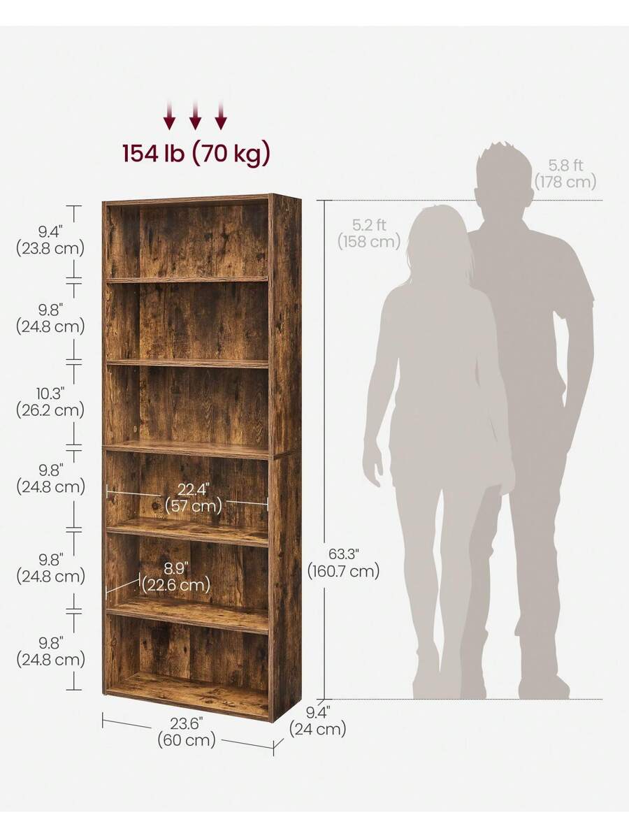 VASAGLE Bookshelf, 6-Tier Bookcase