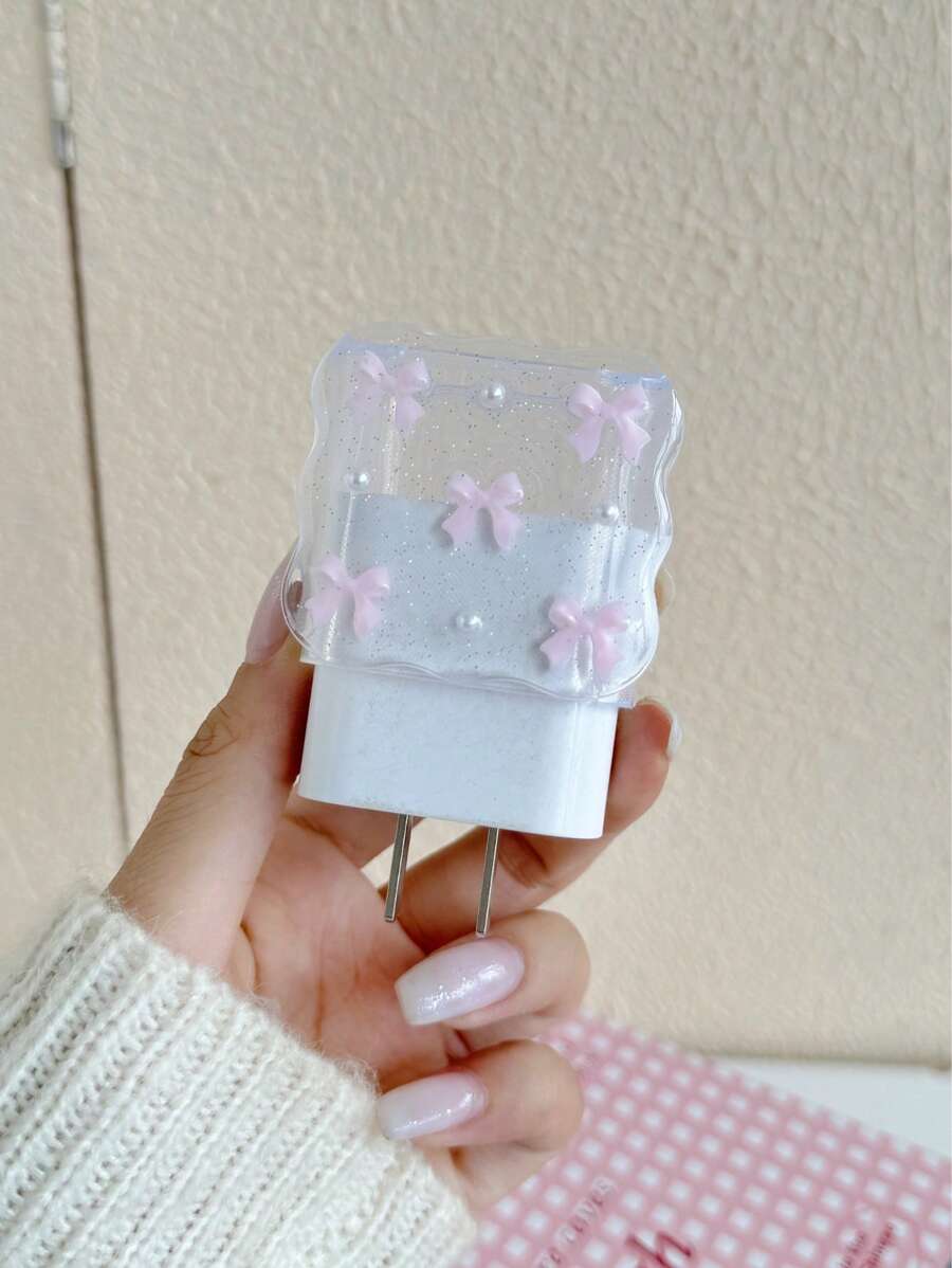 Purple Bow & White Pearl Design Charging Accessory Set
