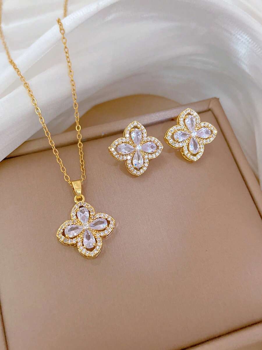 1 Set Stainless Steel Necklace & Earrings