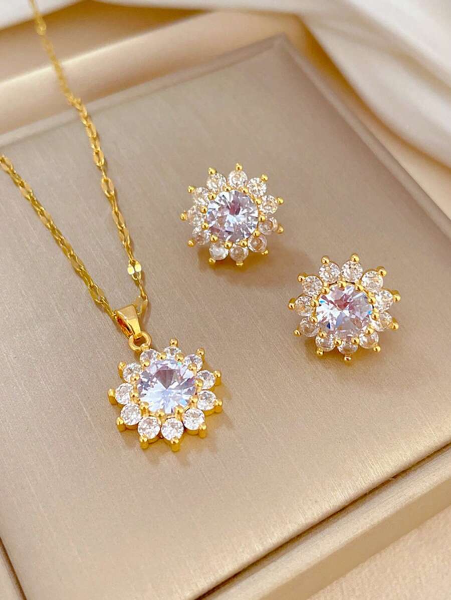 1 Set Stainless Steel Necklace & Earrings