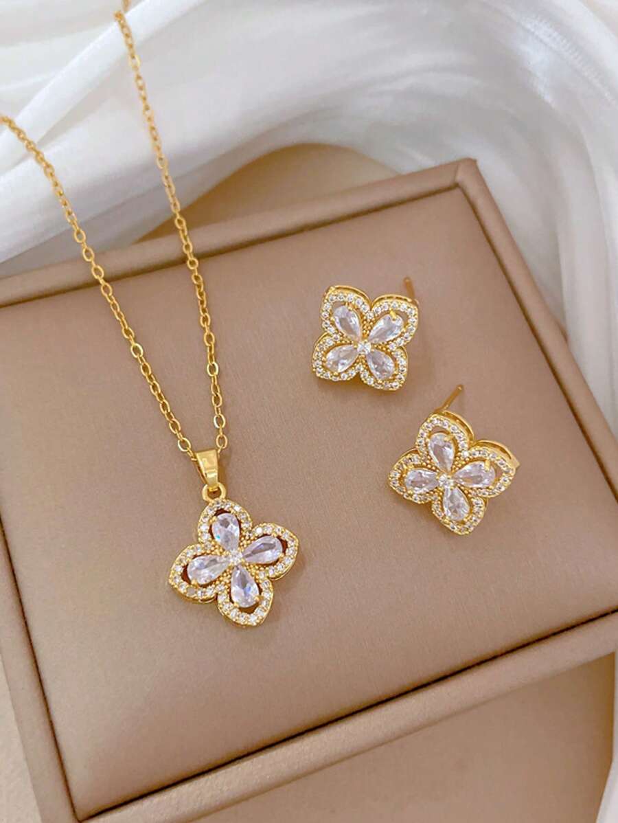 1 Set Stainless Steel Necklace & Earrings