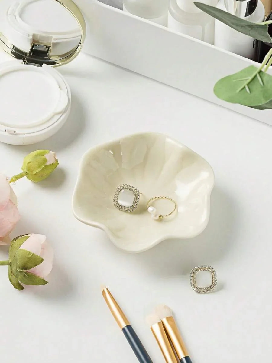 Elegant Ceramic Lotus Leaf Jewelry Organizer Tray For Earrings