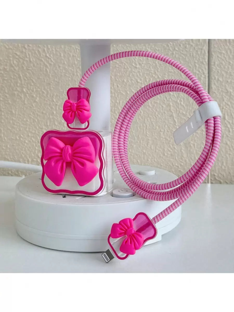 5pcs 3D Glitter Bow Charger Protector Set