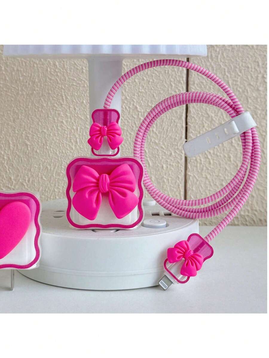 5pcs 3D Glitter Bow Charger Protector Set