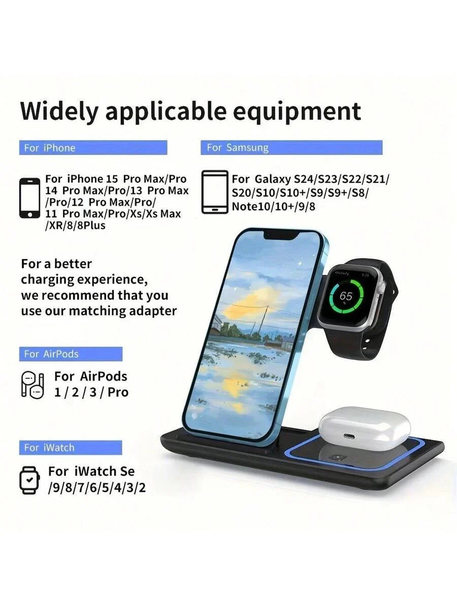 AmSengo 15W Foldable 3-In-1 Fast Wireless Charging Station