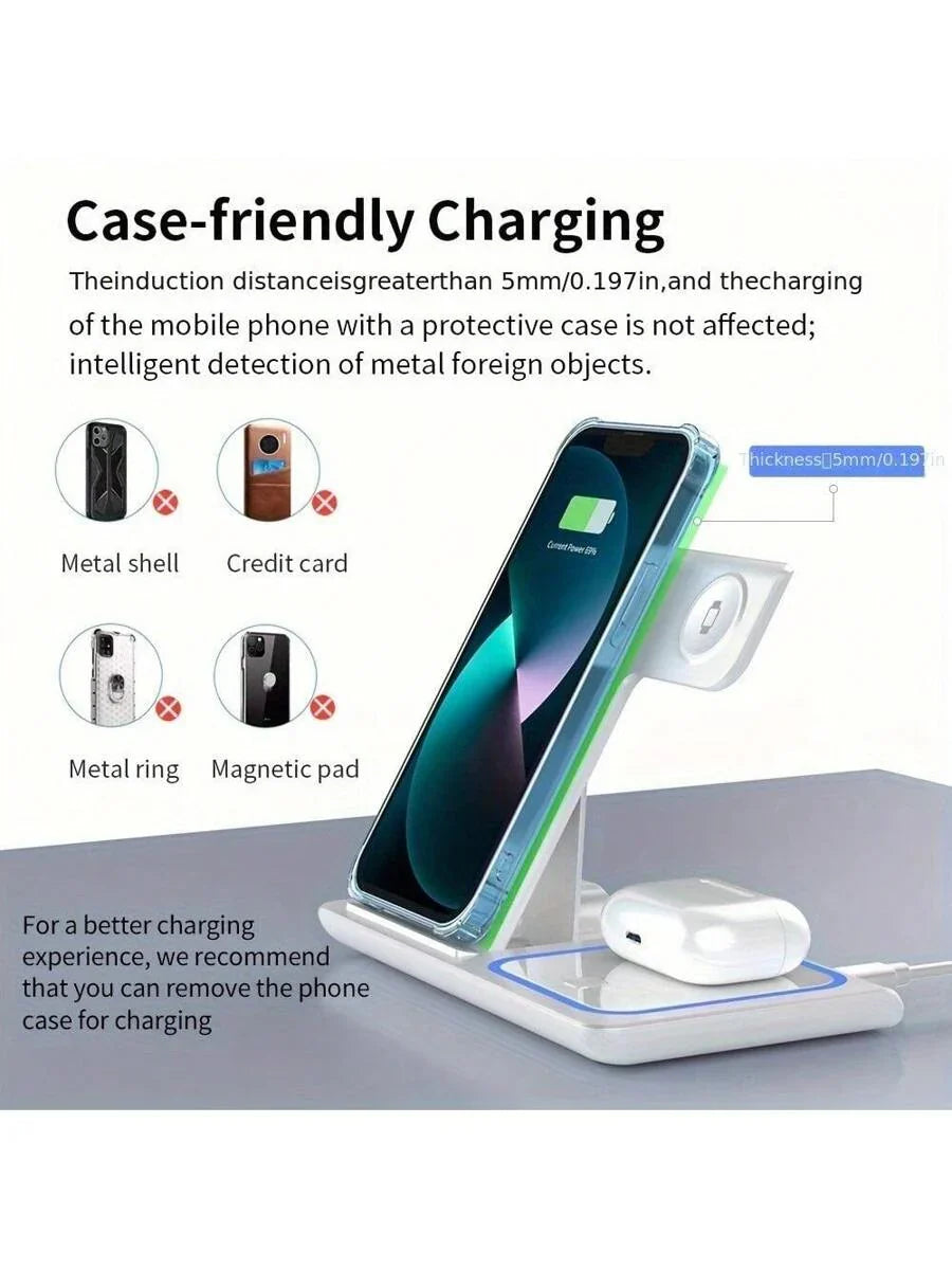 AmSengo 15W Foldable 3-In-1 Fast Wireless Charging Station
