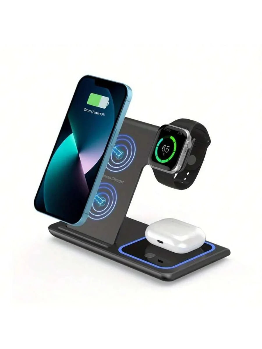 AmSengo 15W Foldable 3-In-1 Fast Wireless Charging Station