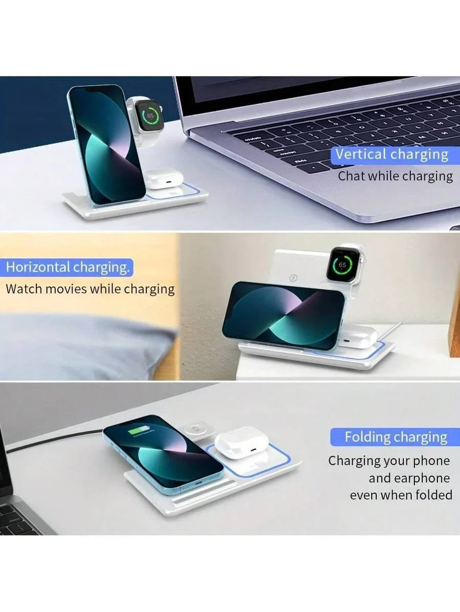 AmSengo 15W Foldable 3-In-1 Fast Wireless Charging Station