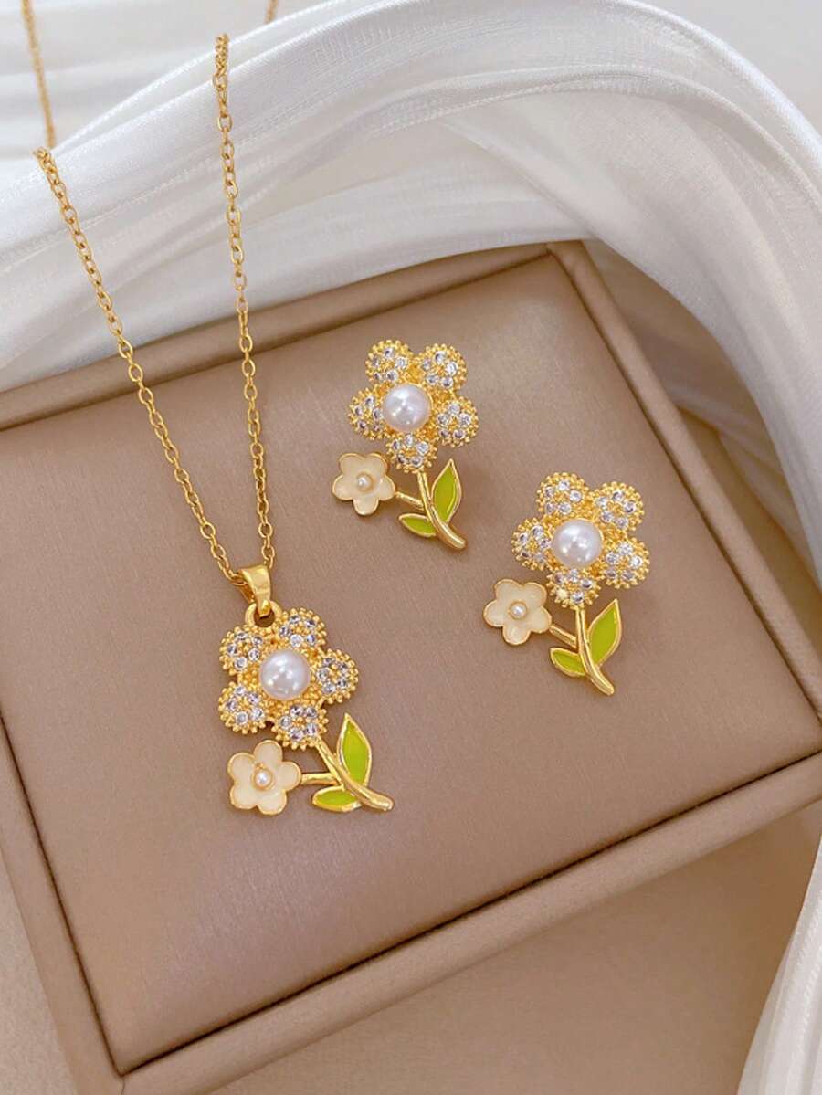 1 Set Stainless Steel Necklace & Earrings
