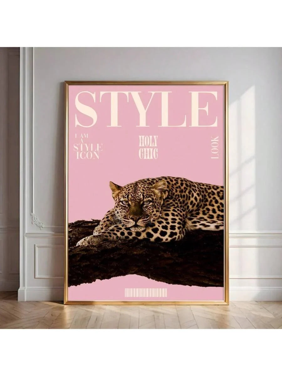 Leopard Cheetah Mural Decorative Canvas Painting Pink Fashion