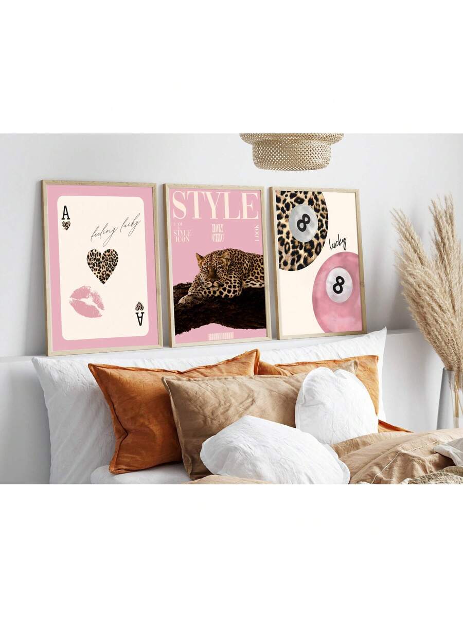 Leopard Cheetah Mural Decorative Canvas Painting Pink Fashion