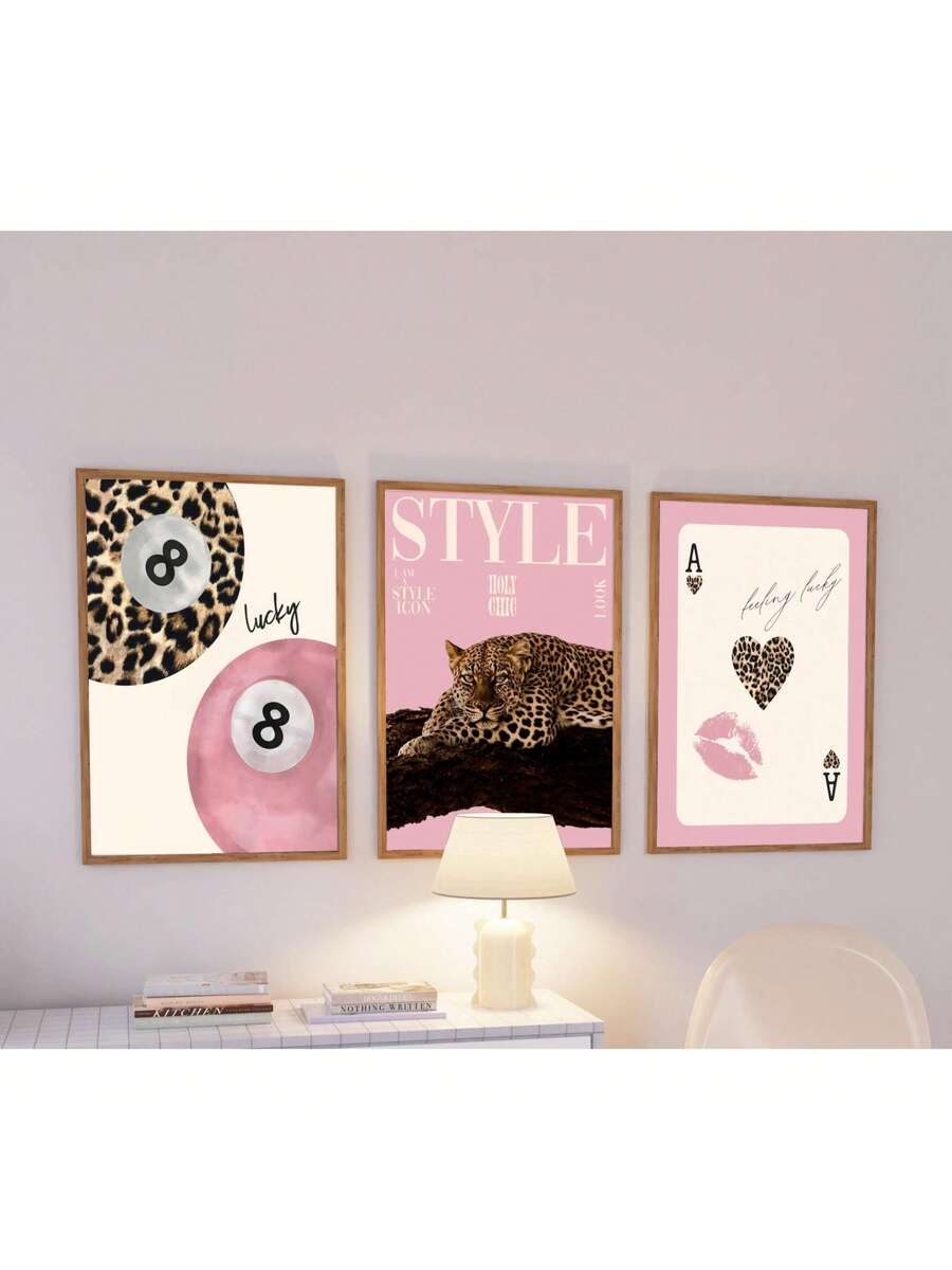 Leopard Cheetah Mural Decorative Canvas Painting Pink Fashion