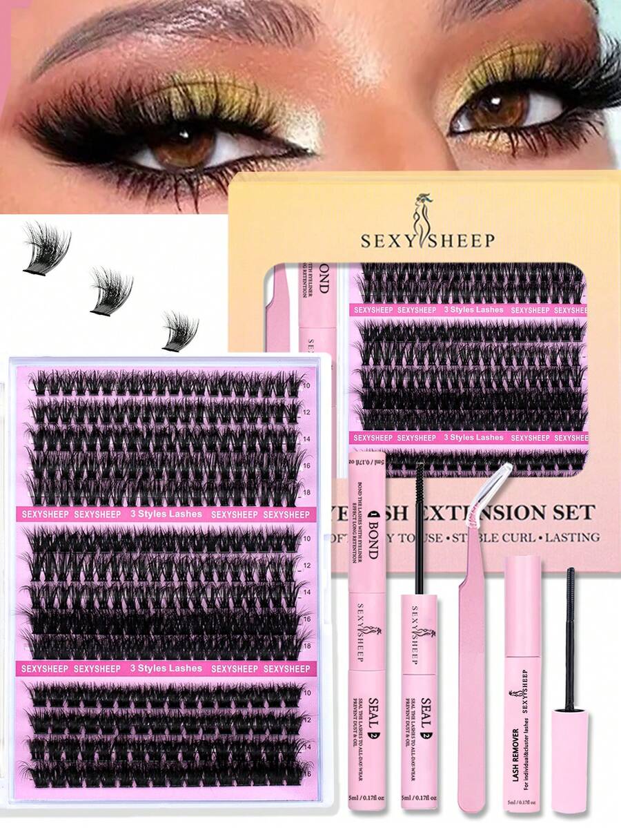 SEXYSHEEP 140pcs D-Curl Fluffy False Eyelashes Mixed Set