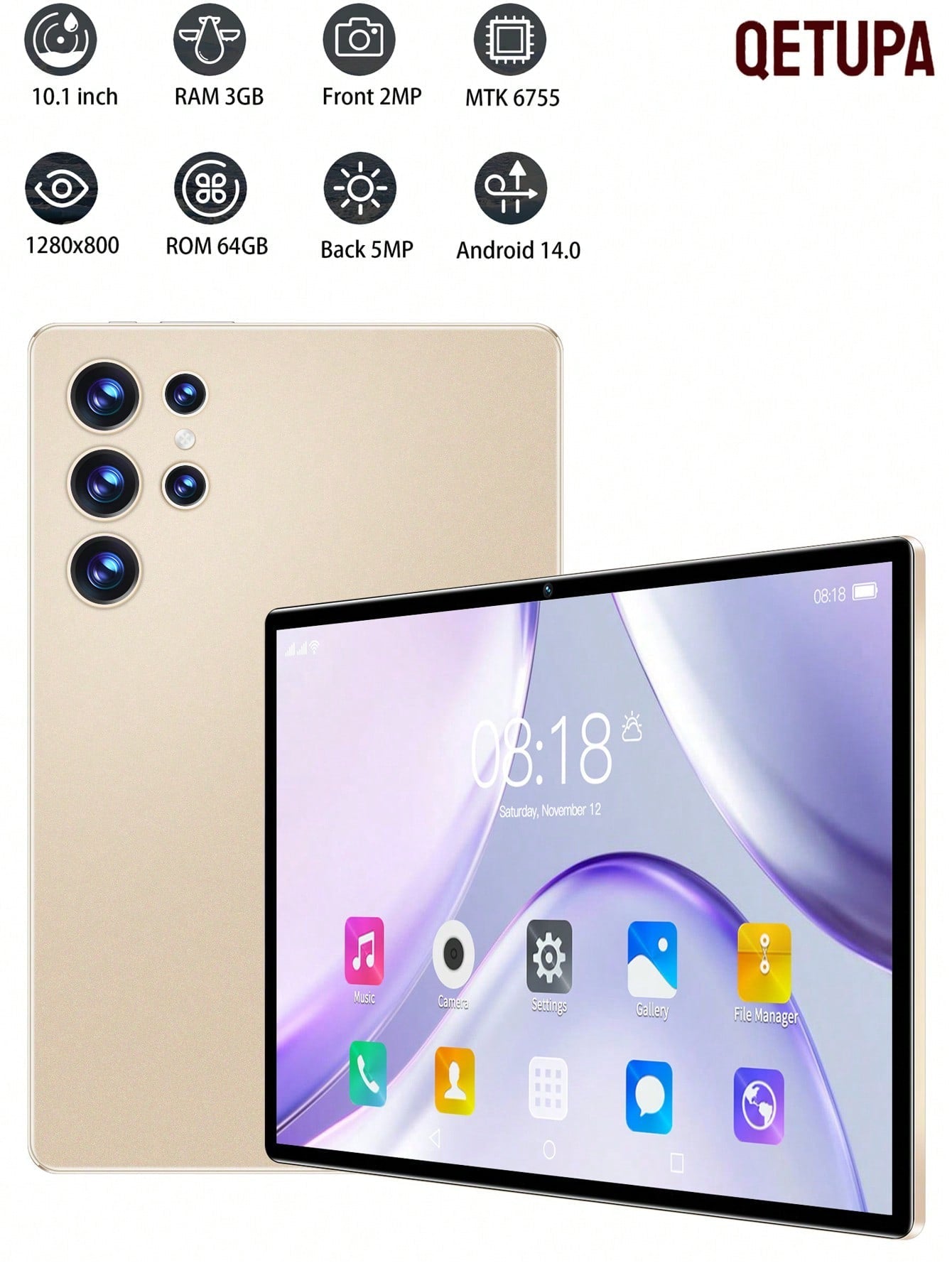 Qetupa 10.1-Inch Android 14 Tablet