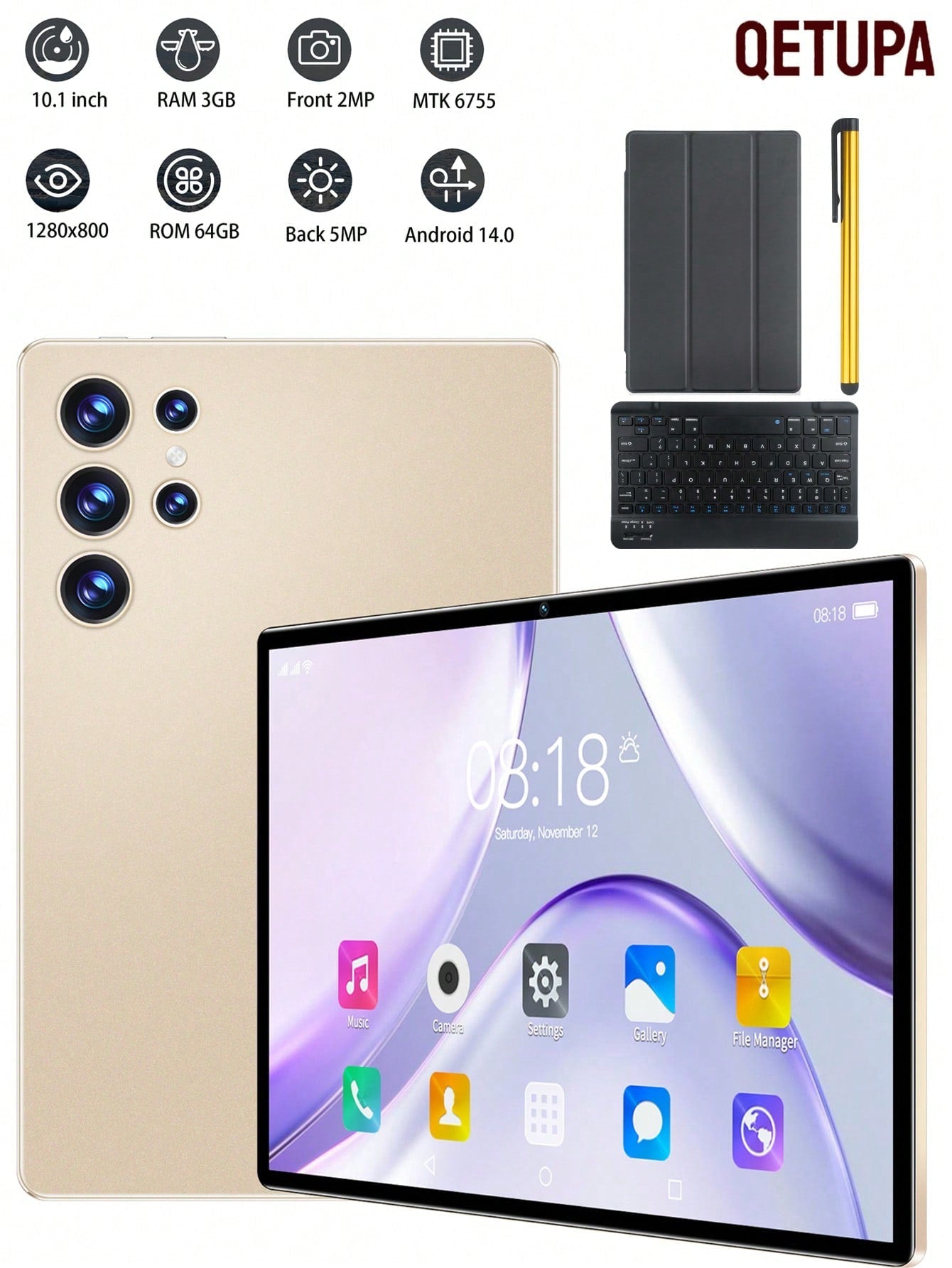Qetupa 10.1-Inch Android 14 Tablet