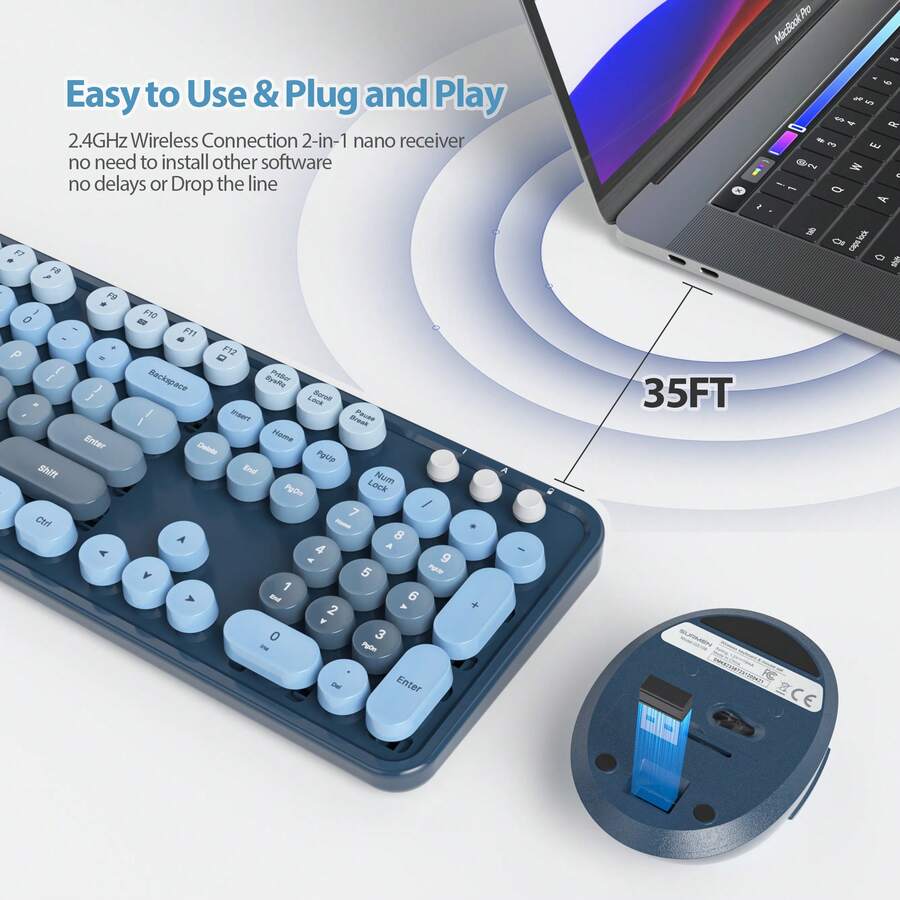 Wireless Keyboard And Mouse Set, Cute Keyboard And Mouse Combo