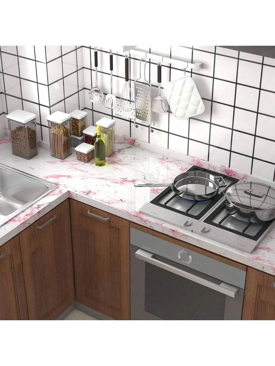 1 Roll Pink/White Glossy Marble Peel And Stick Wallpaper