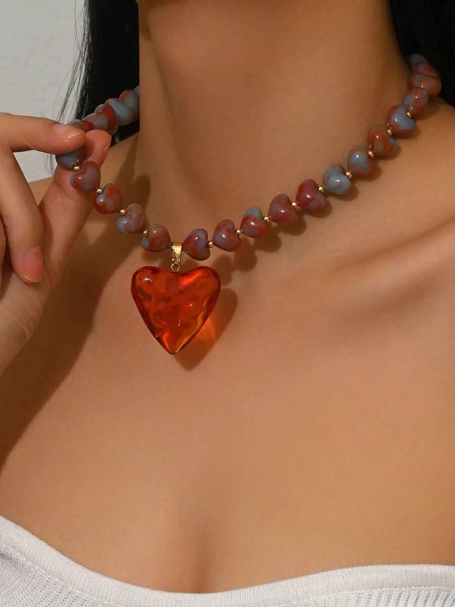 Elegant Fashion Gold Chain Plastic Orange Red Jelly