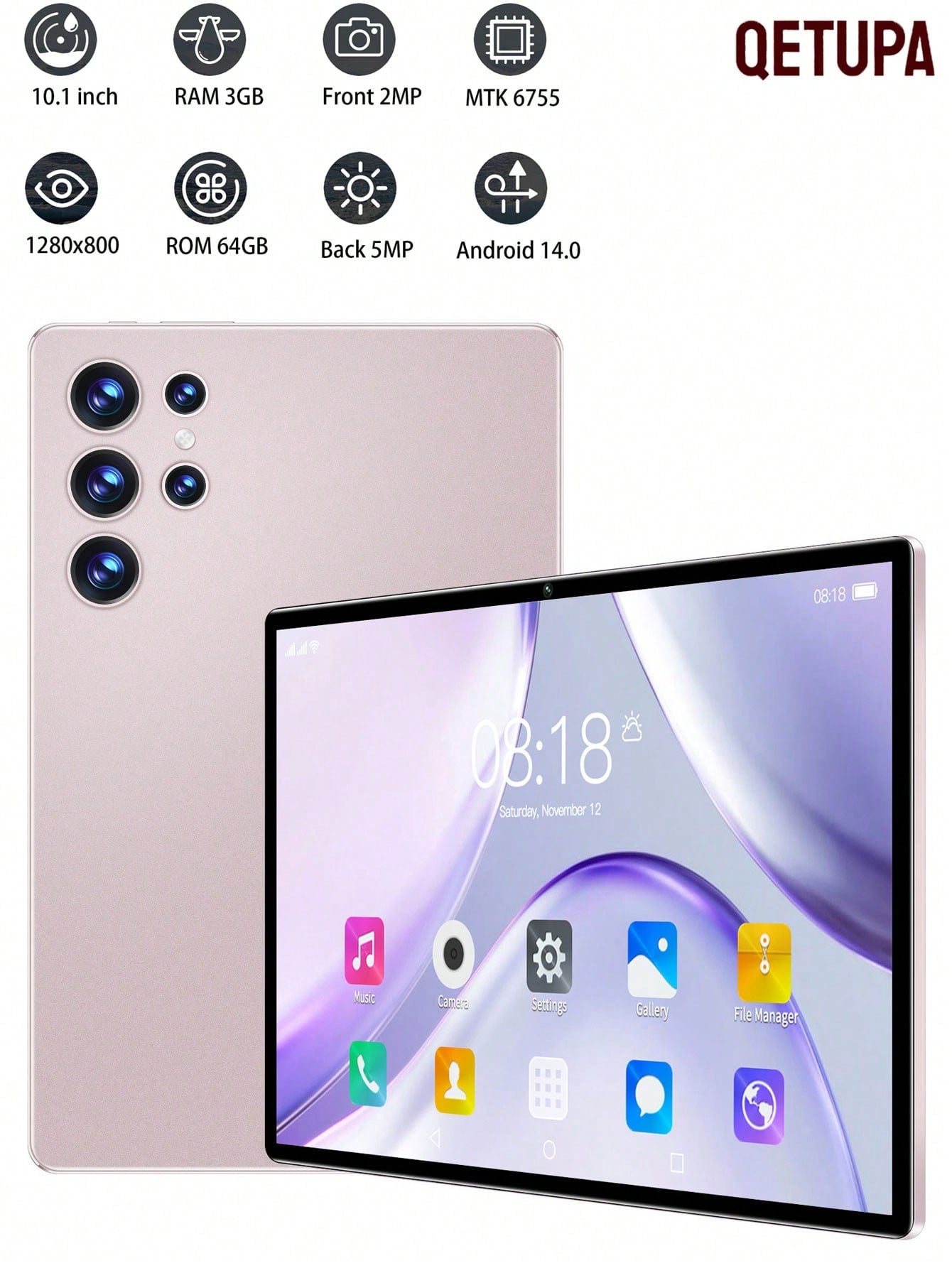 Qetupa 10.1-Inch Android 14 Tablet