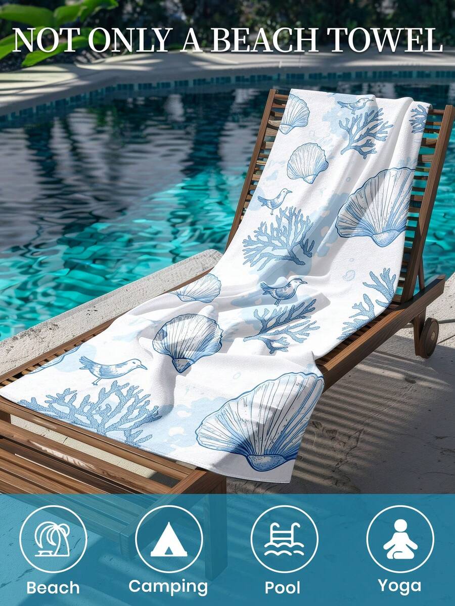 Blue Shell Print Beach Towel, Swimming Towel