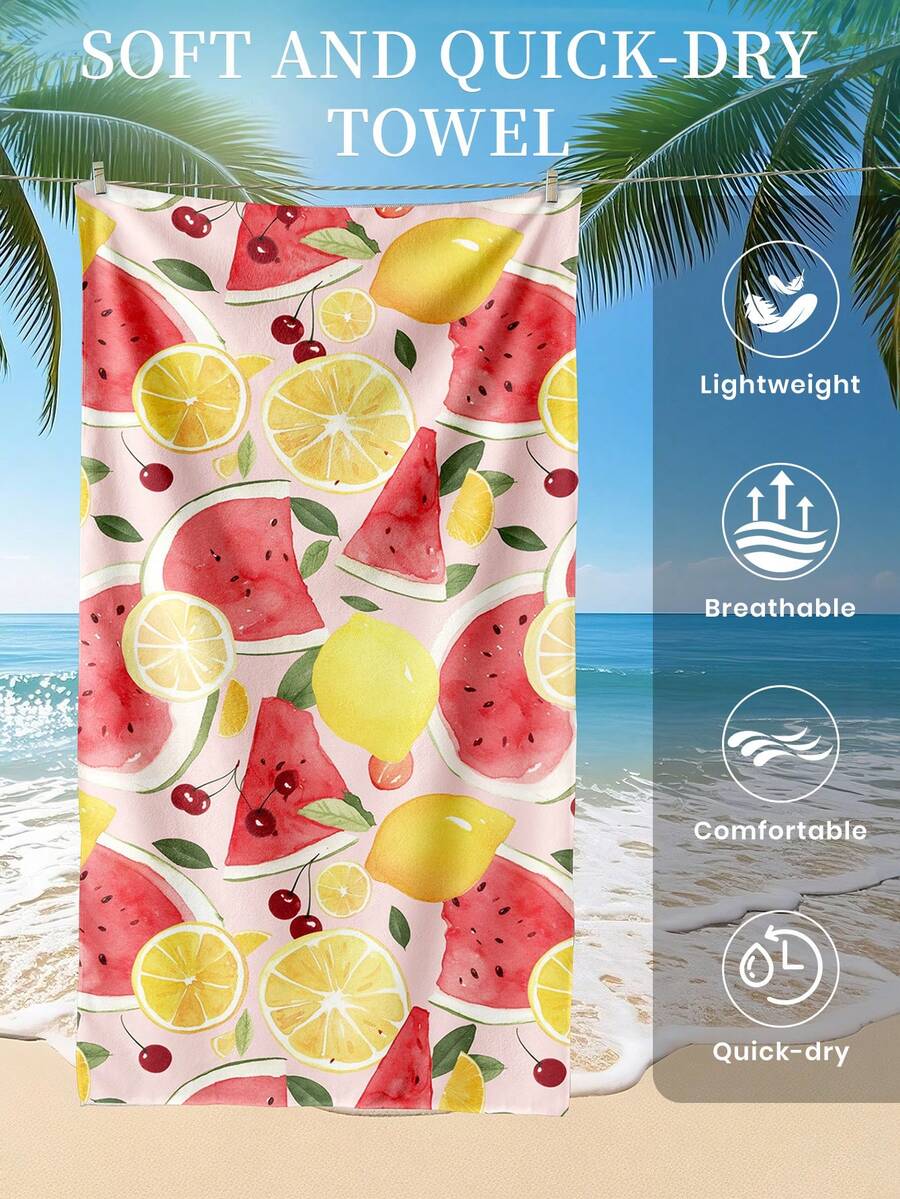 Printed Beach Towel, Summer Fruit Pattern Swimwear