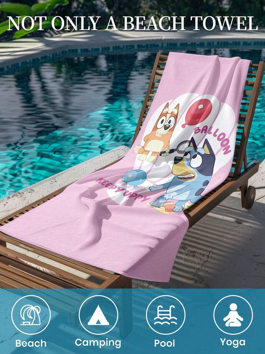 Bluey 1pc Blue Beach Towel, Playful Blue Pattern Swimwear