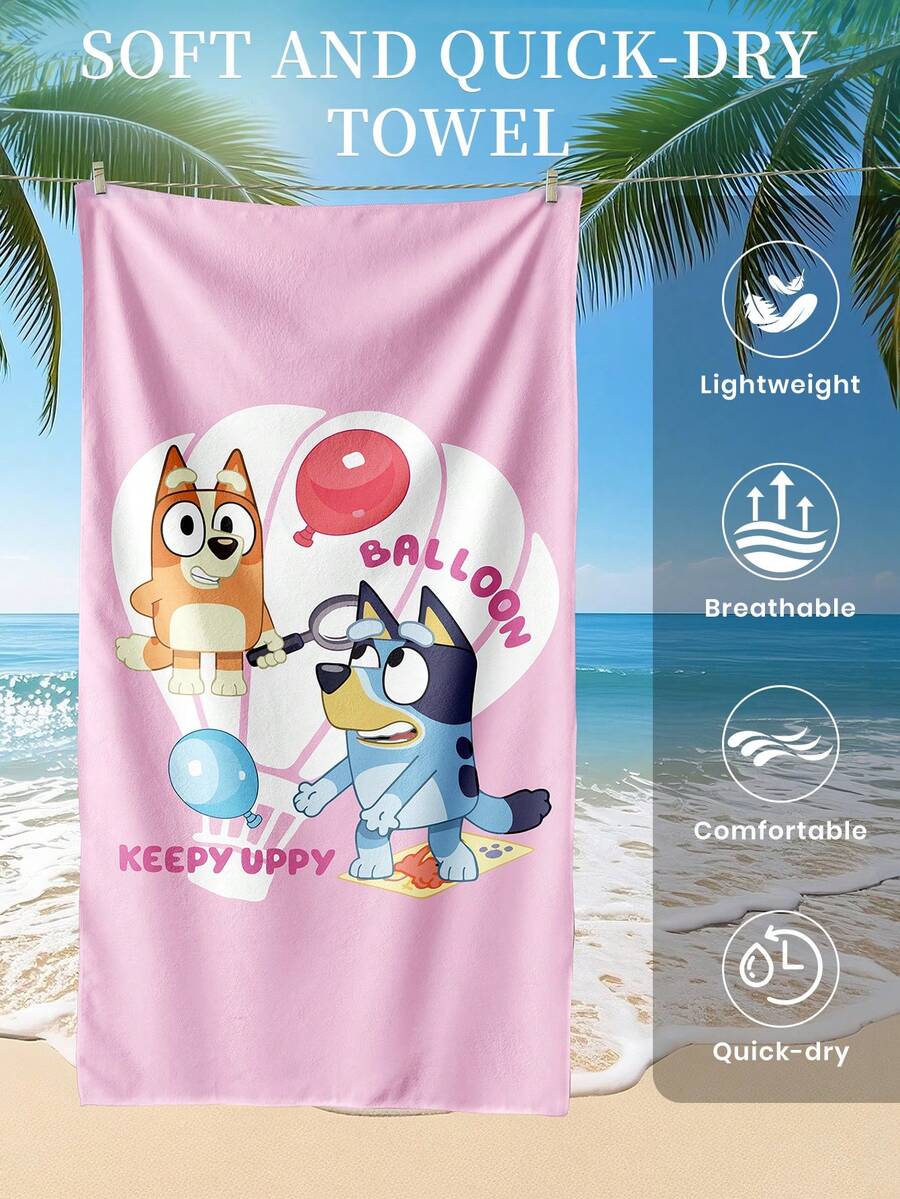 Bluey 1pc Blue Beach Towel, Playful Blue Pattern Swimwear