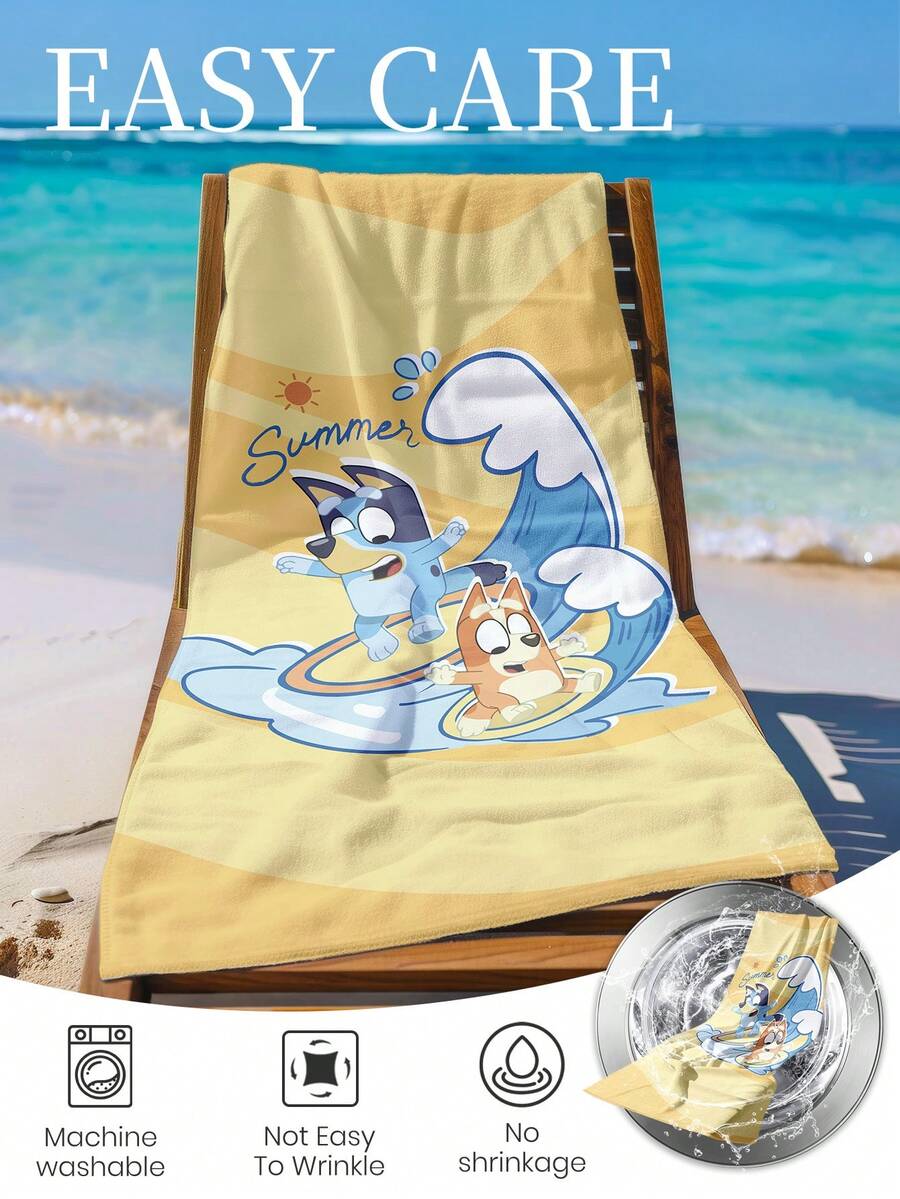 Bluey 1pc Blue Beach Towel, Playful Blue Pattern Swimwear