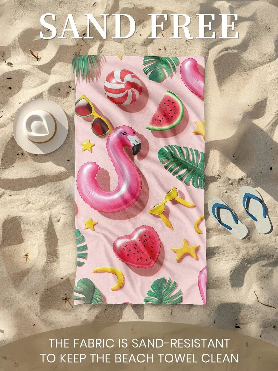 Printed Beach Towel, Flamingo Pattern Swimwear