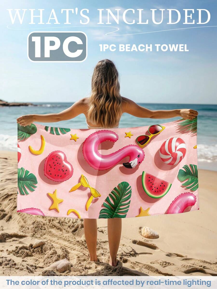 1pc Printed Beach Towel, Summer Fruit Pattern Swimwear