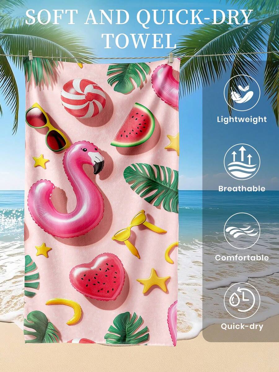 Printed Beach Towel, Flamingo Pattern Swimwear