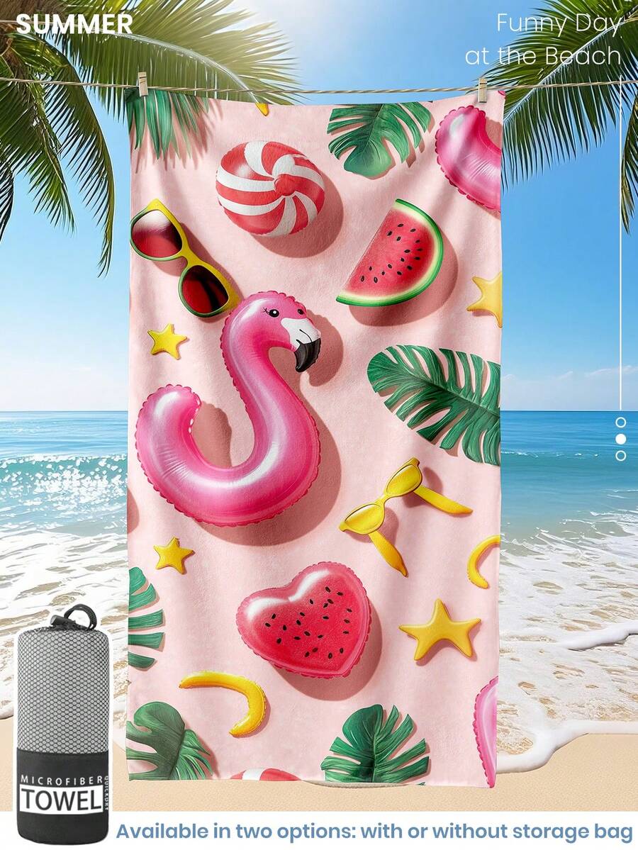 Printed Beach Towel, Flamingo Pattern Swimwear