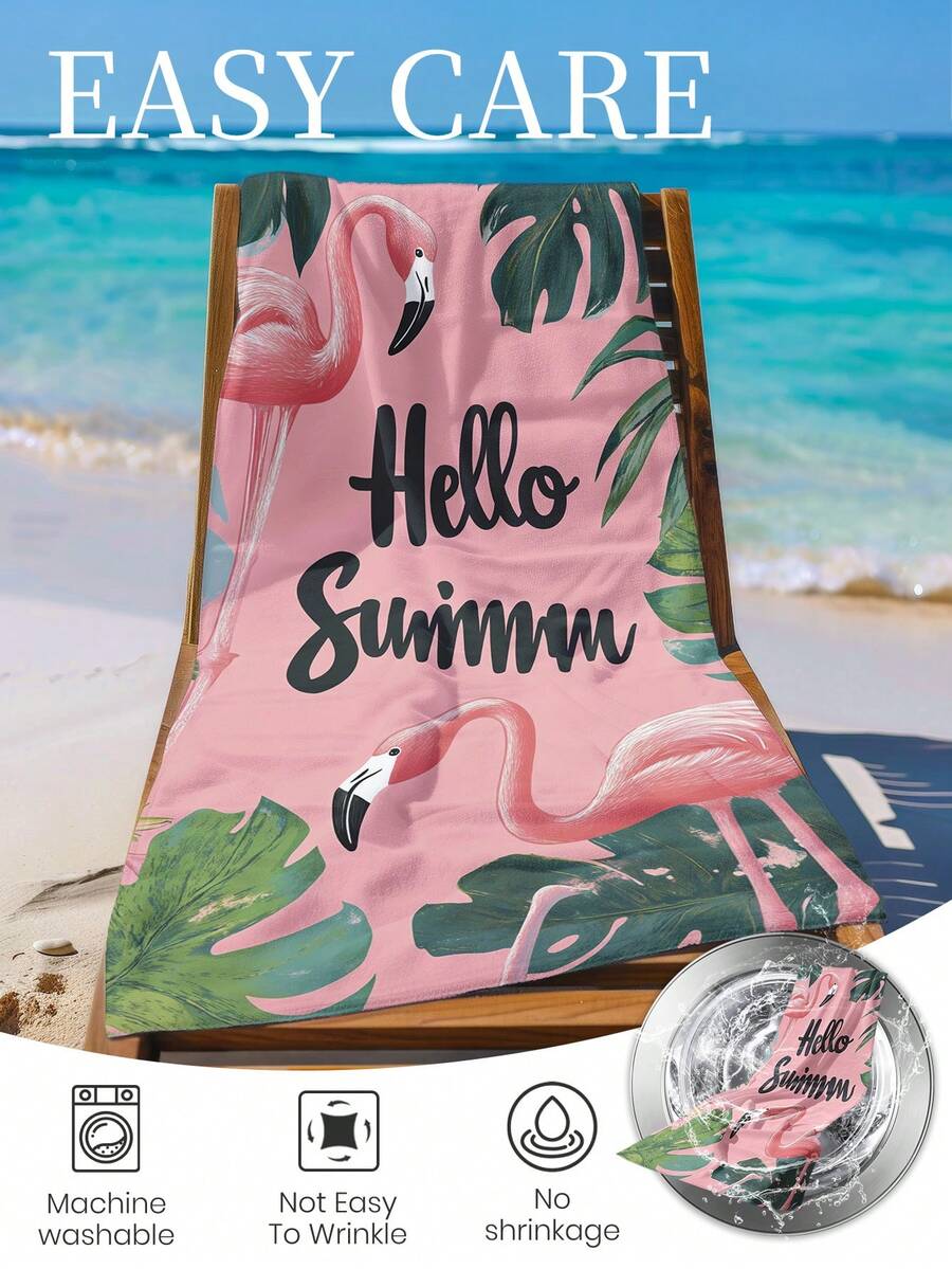 Printed Beach Towel, Flamingo Pattern Swimwear