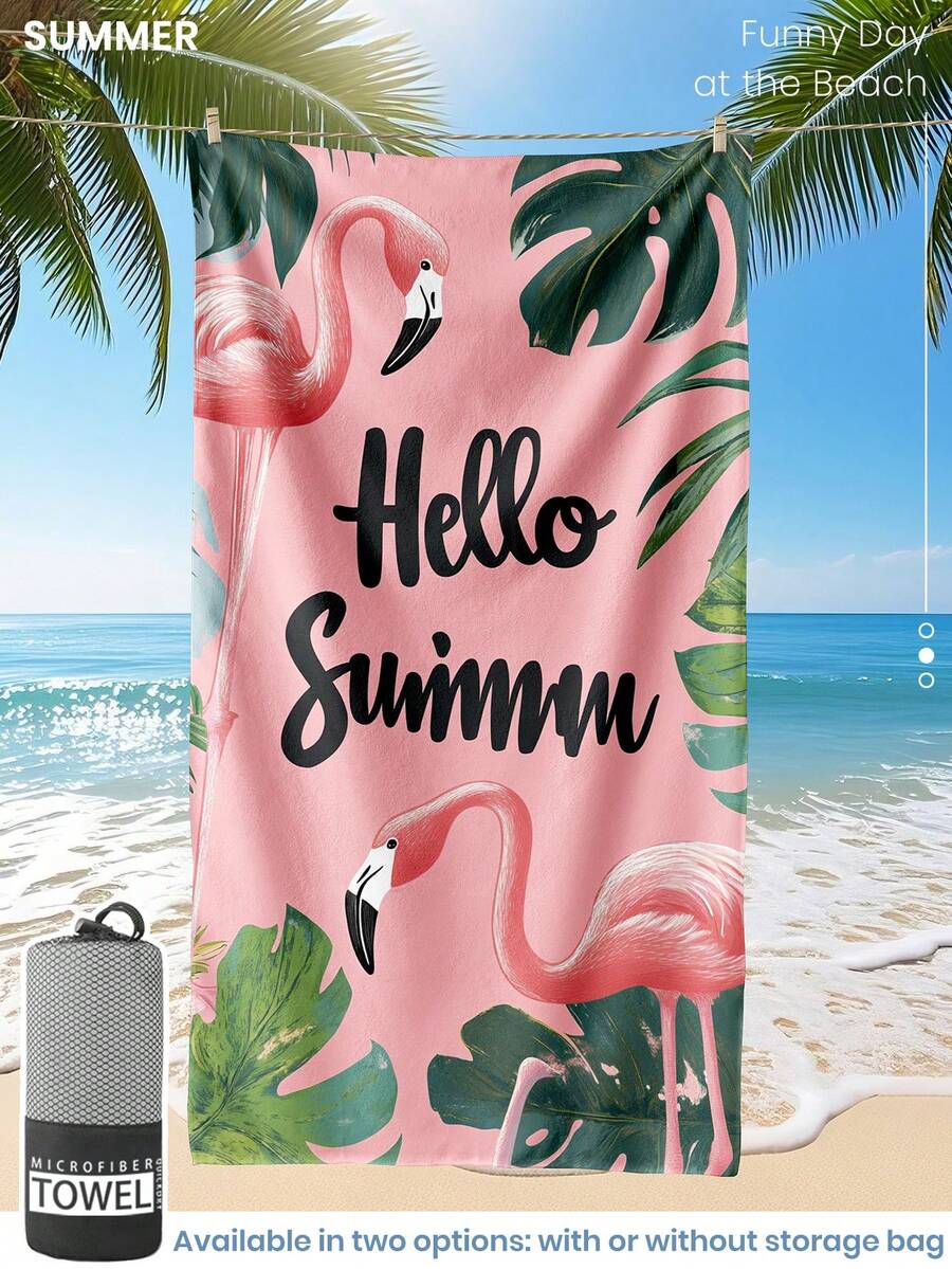 Printed Beach Towel, Flamingo Pattern Swimwear