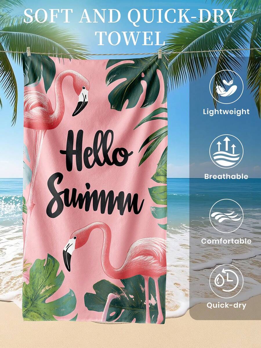 Printed Beach Towel, Flamingo Pattern Swimwear