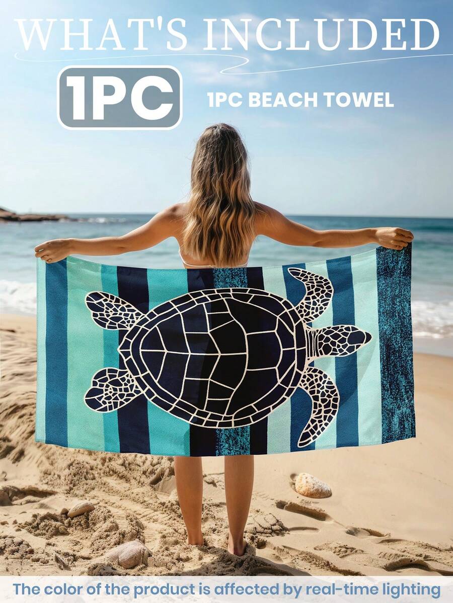 Printed Beach Towel, Dark Sea Turtle Pattern Swim Towel