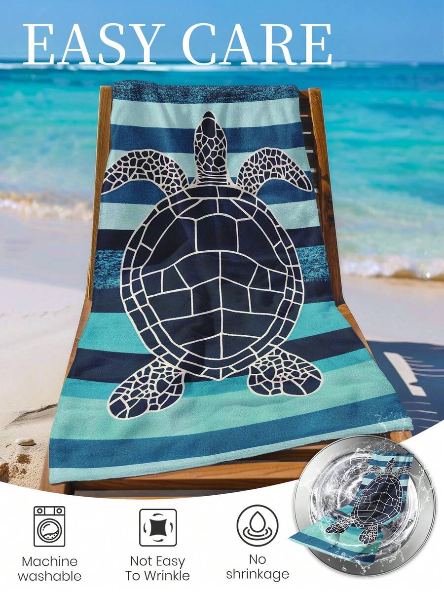 Printed Beach Towel, Dark Sea Turtle Pattern Swim Towel