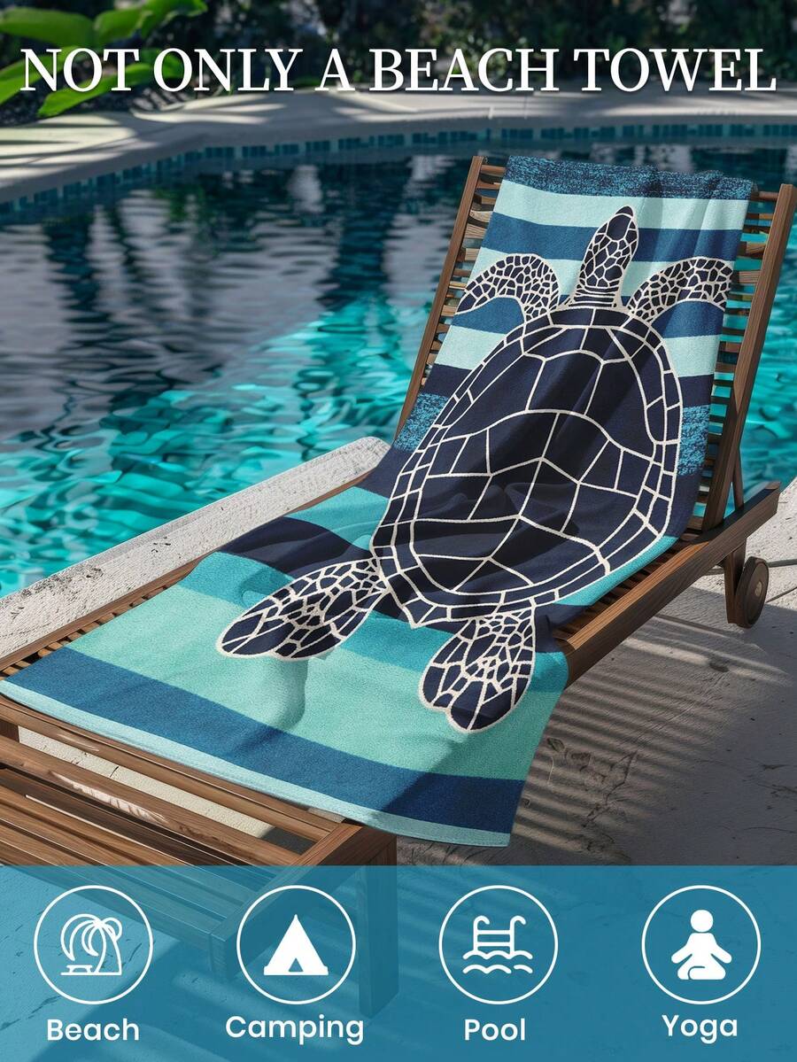 Printed Beach Towel, Dark Sea Turtle Pattern Swim Towel