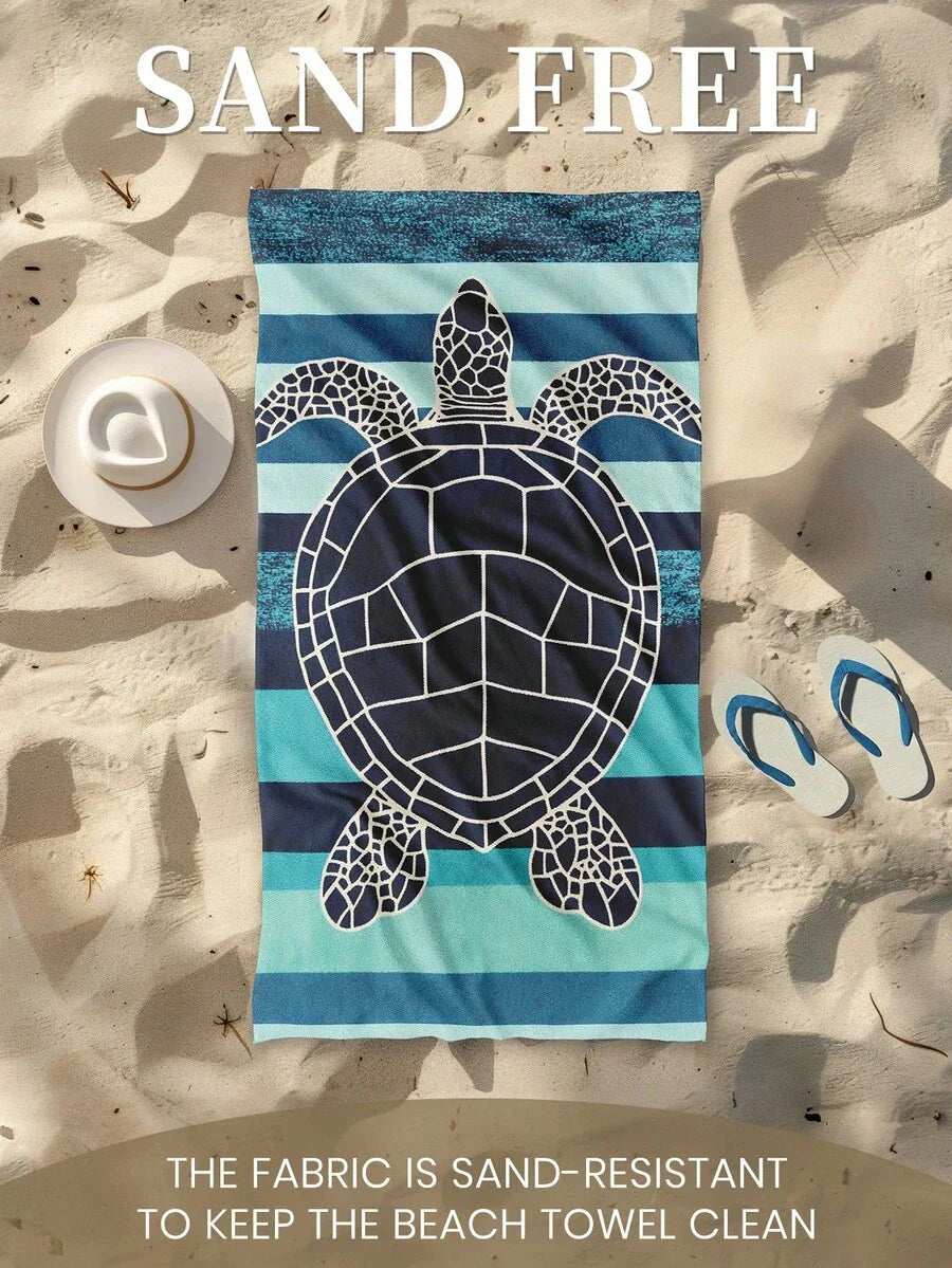 Printed Beach Towel, Dark Sea Turtle Pattern Swim Towel