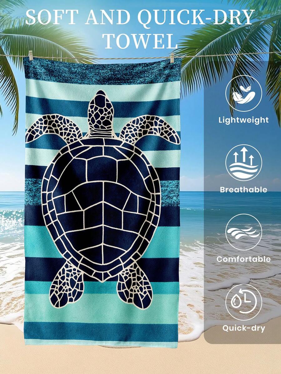 Printed Beach Towel, Dark Sea Turtle Pattern Swim Towel