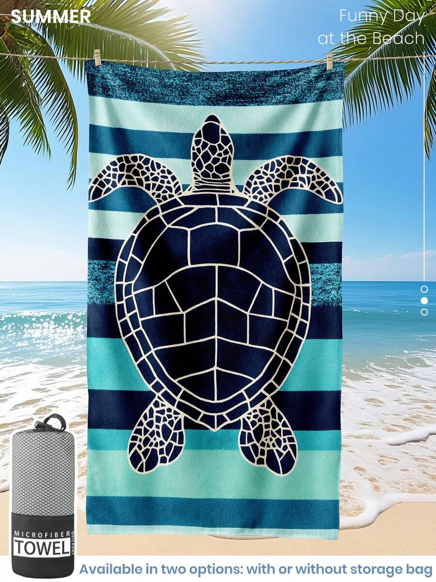 Printed Beach Towel, Dark Sea Turtle Pattern Swim Towel
