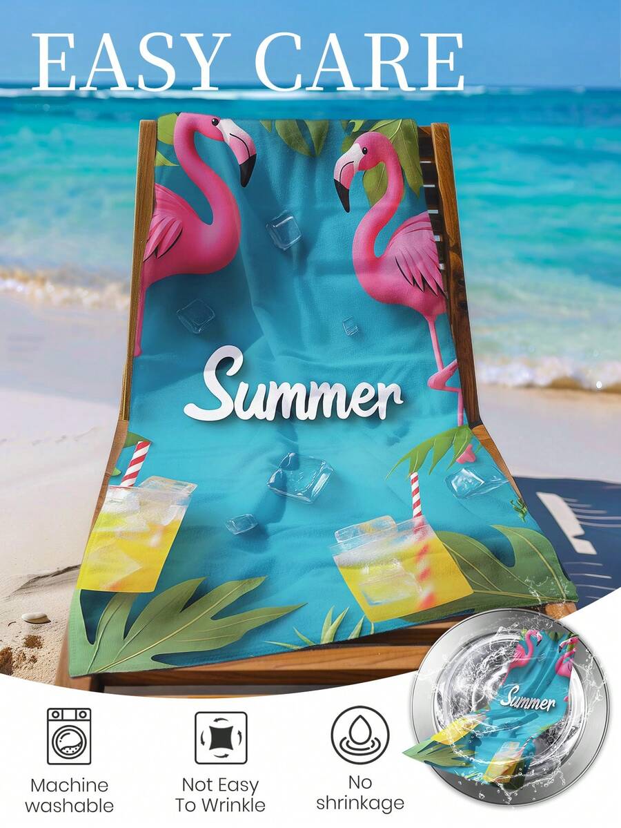 Printed Beach Towel, Flamingo Pattern Swimwear