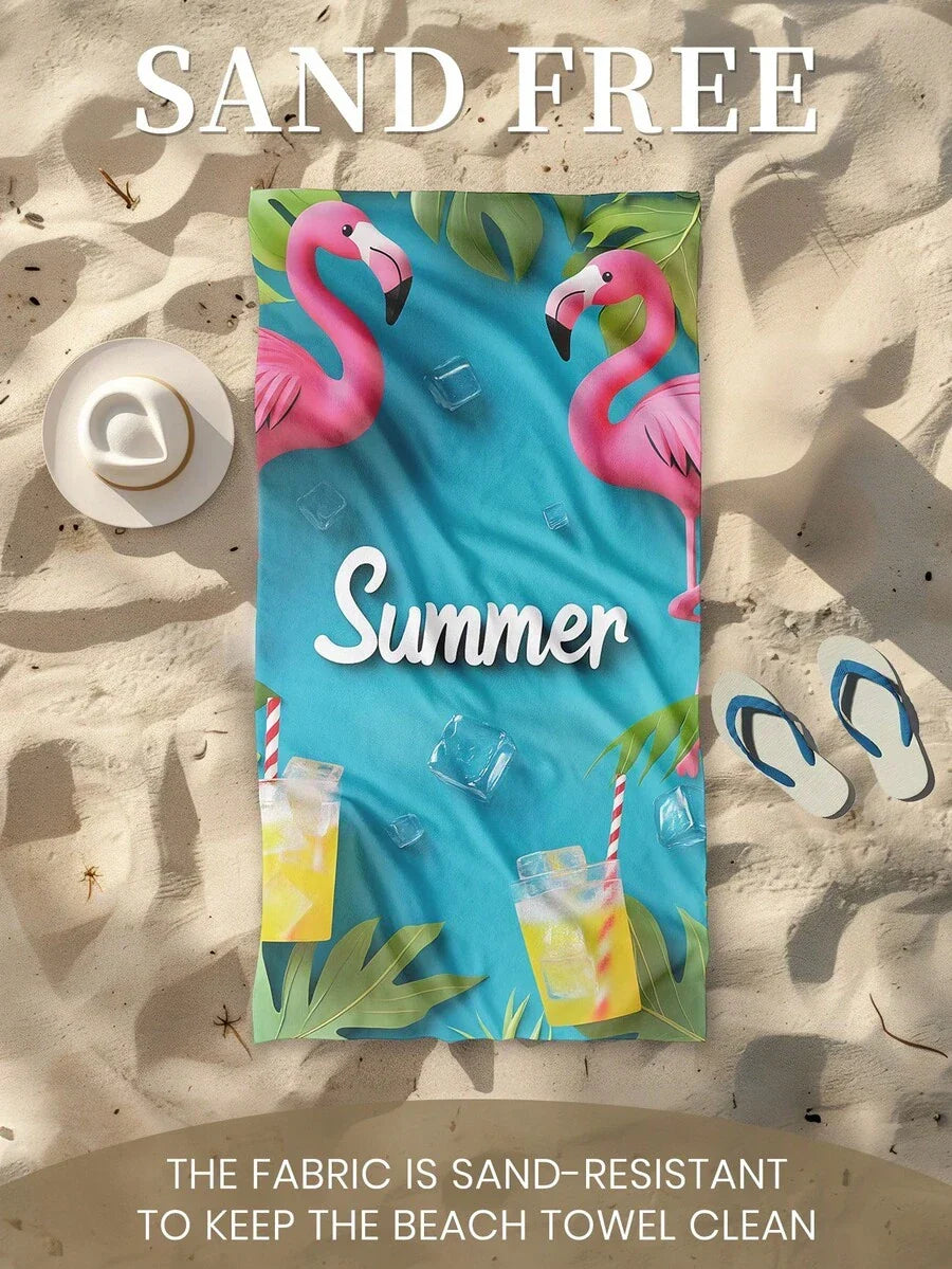 Printed Beach Towel, Flamingo Pattern Swimwear