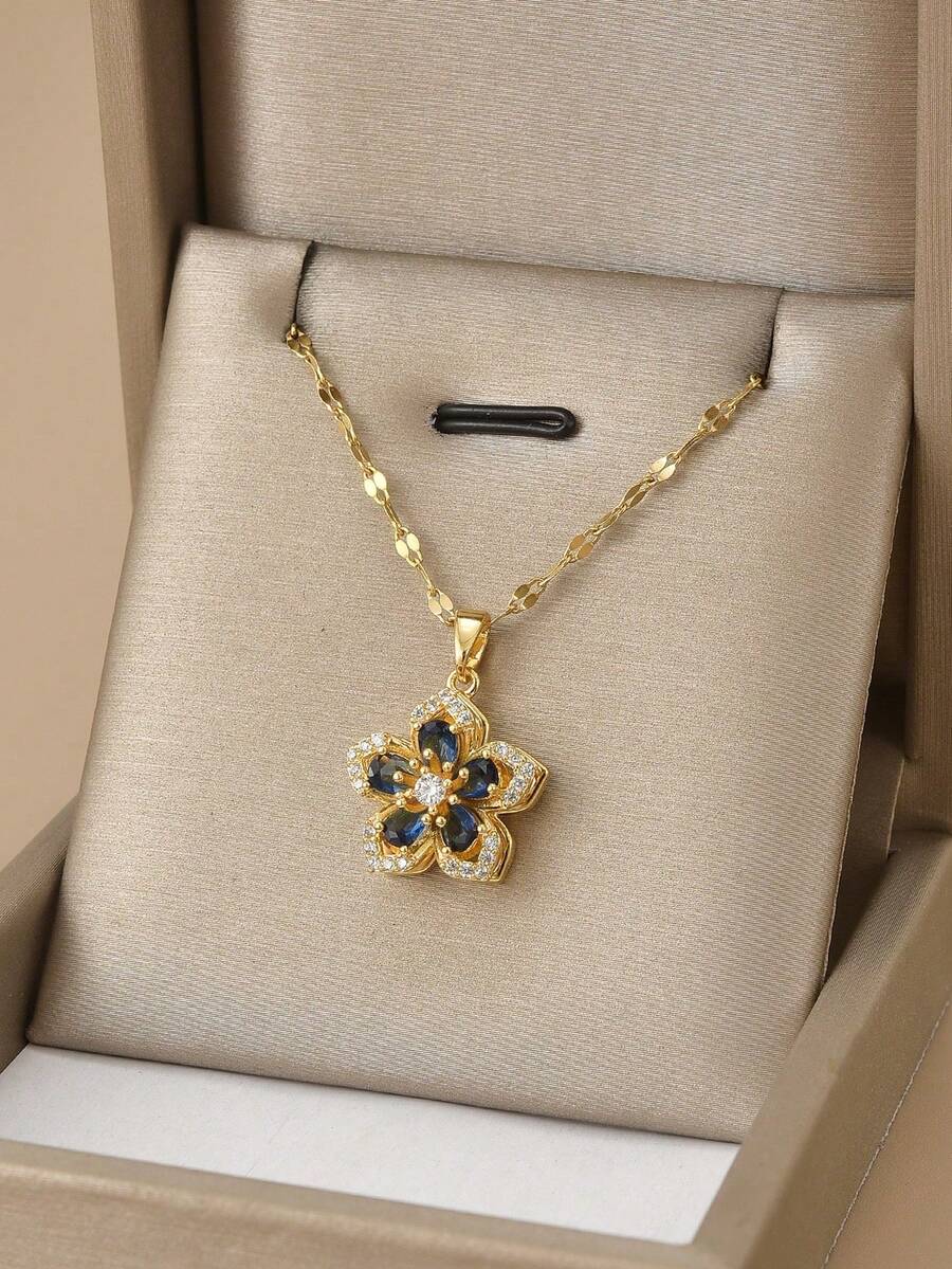 1pc Stainless Steel 5-Petal Rotating Flower Necklace